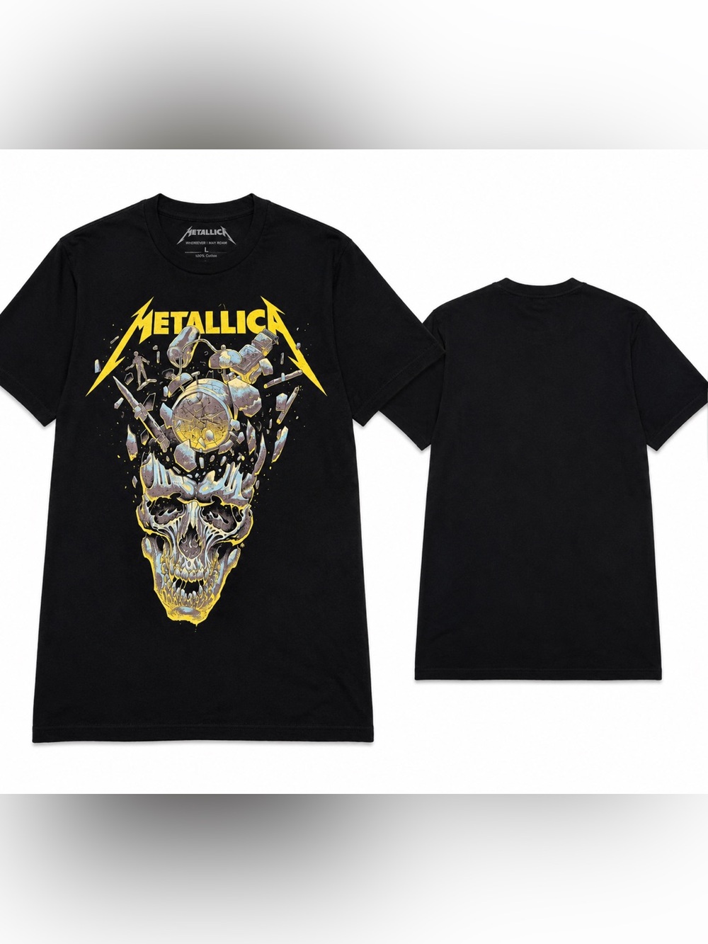 Metallica Broken Burnt Drums Skull T-Shirt, L, GREAT CONDITION
